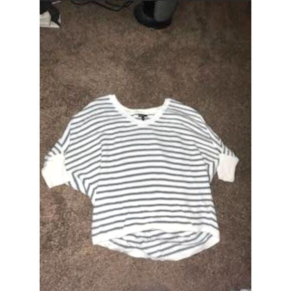 EXPRESS cotton white & gray stripe knit crewneck sweater w/ dolman sleeves Sz SP - Picture 1 of 1
